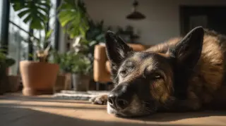 Berger belge détendu au calme dans un intérieur chaleureux